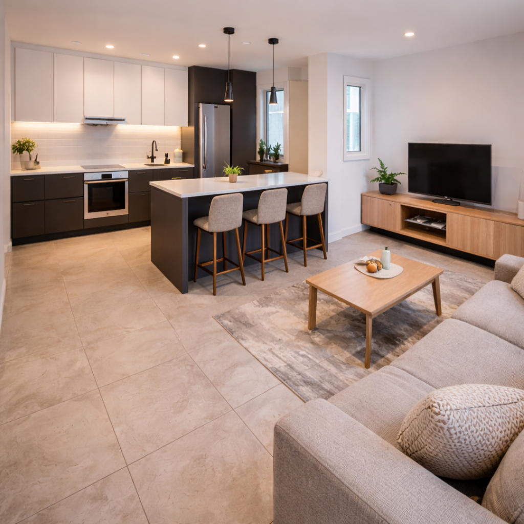 Bucatarie-living deschis, cu bar de separare — dupa open-space